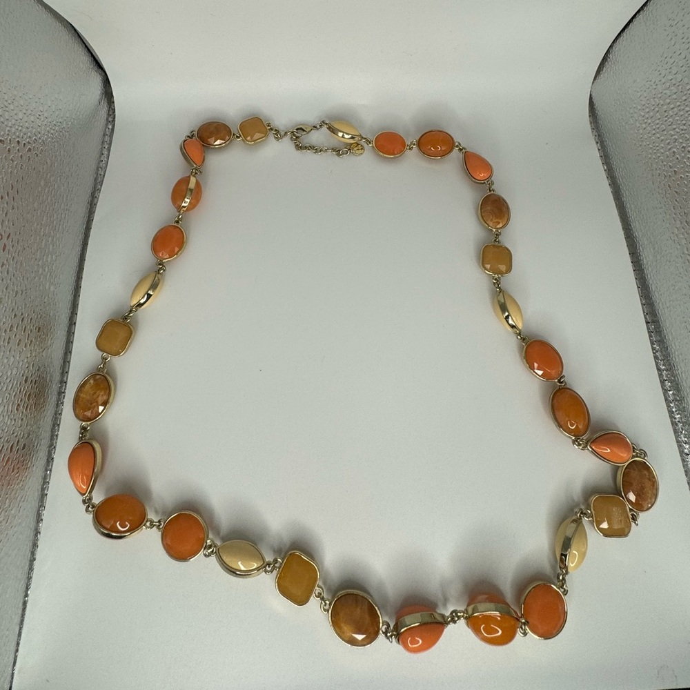 Long vintage style Talbots necklace with orange, peach, and tan faux stones
